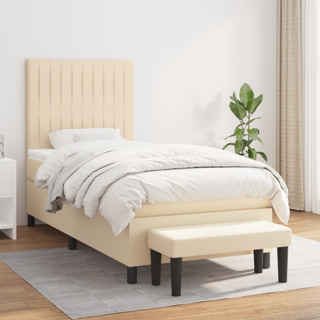 vidaXL Boxspring met matras stof crèmekleurig 140x200 cm