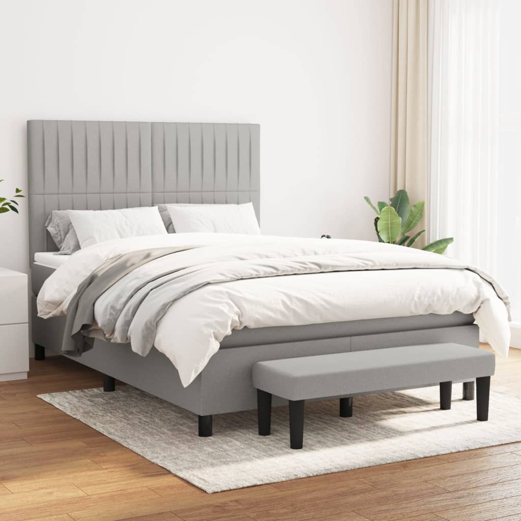 vidaXL Boxspring met matras stof crèmekleurig 140x200 cm