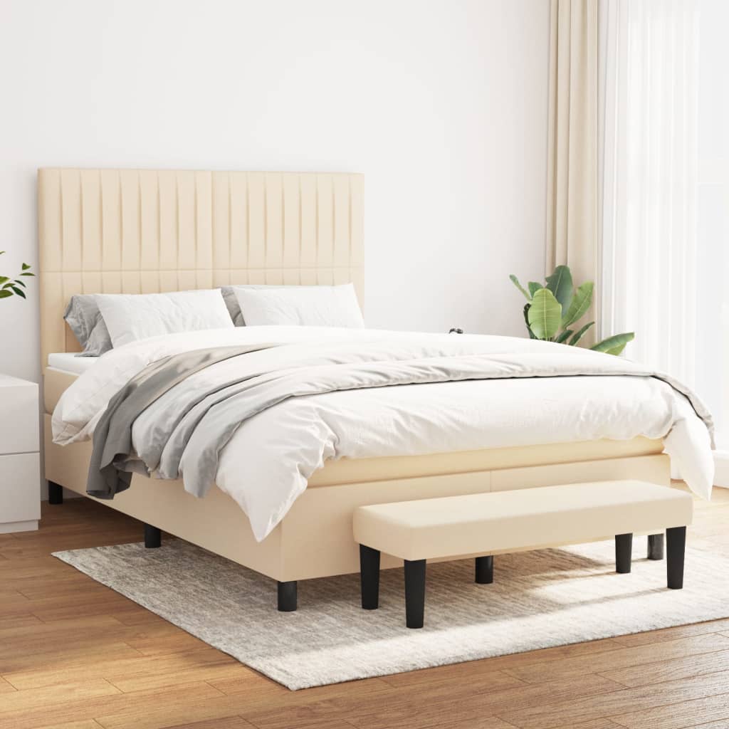 vidaXL Boxspring met matras stof crèmekleurig 140x200 cm