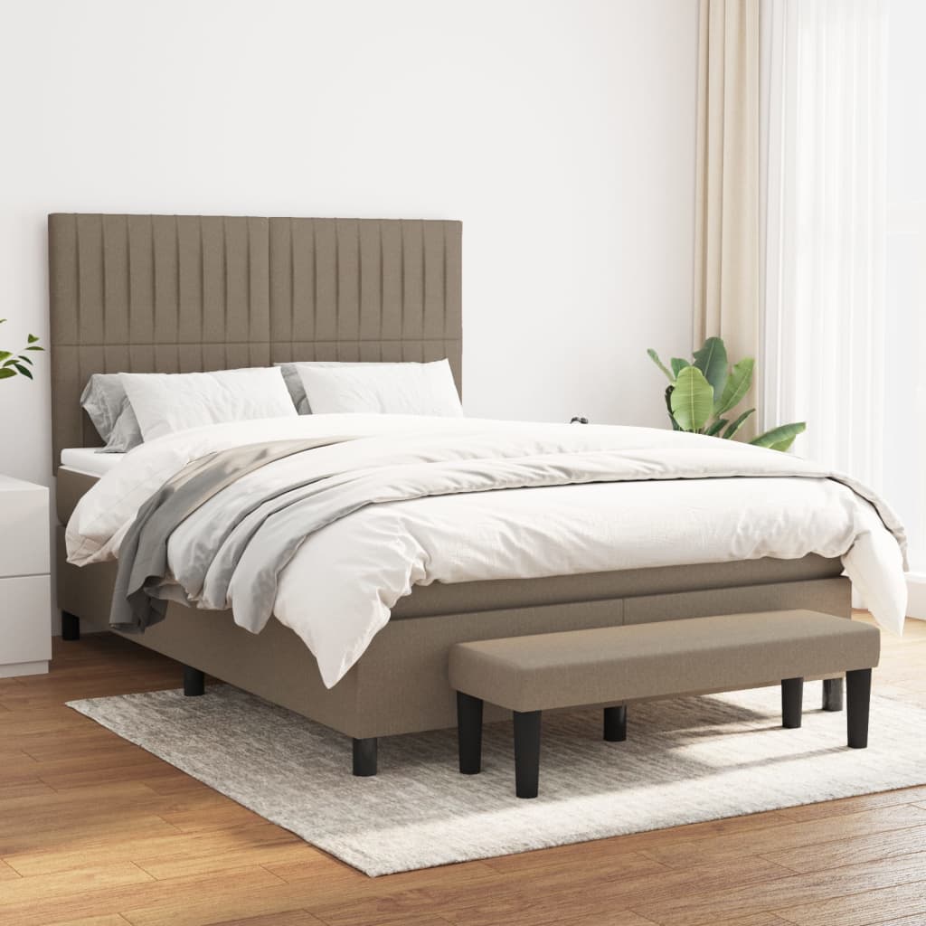 vidaXL Boxspring met matras stof crèmekleurig 140x200 cm