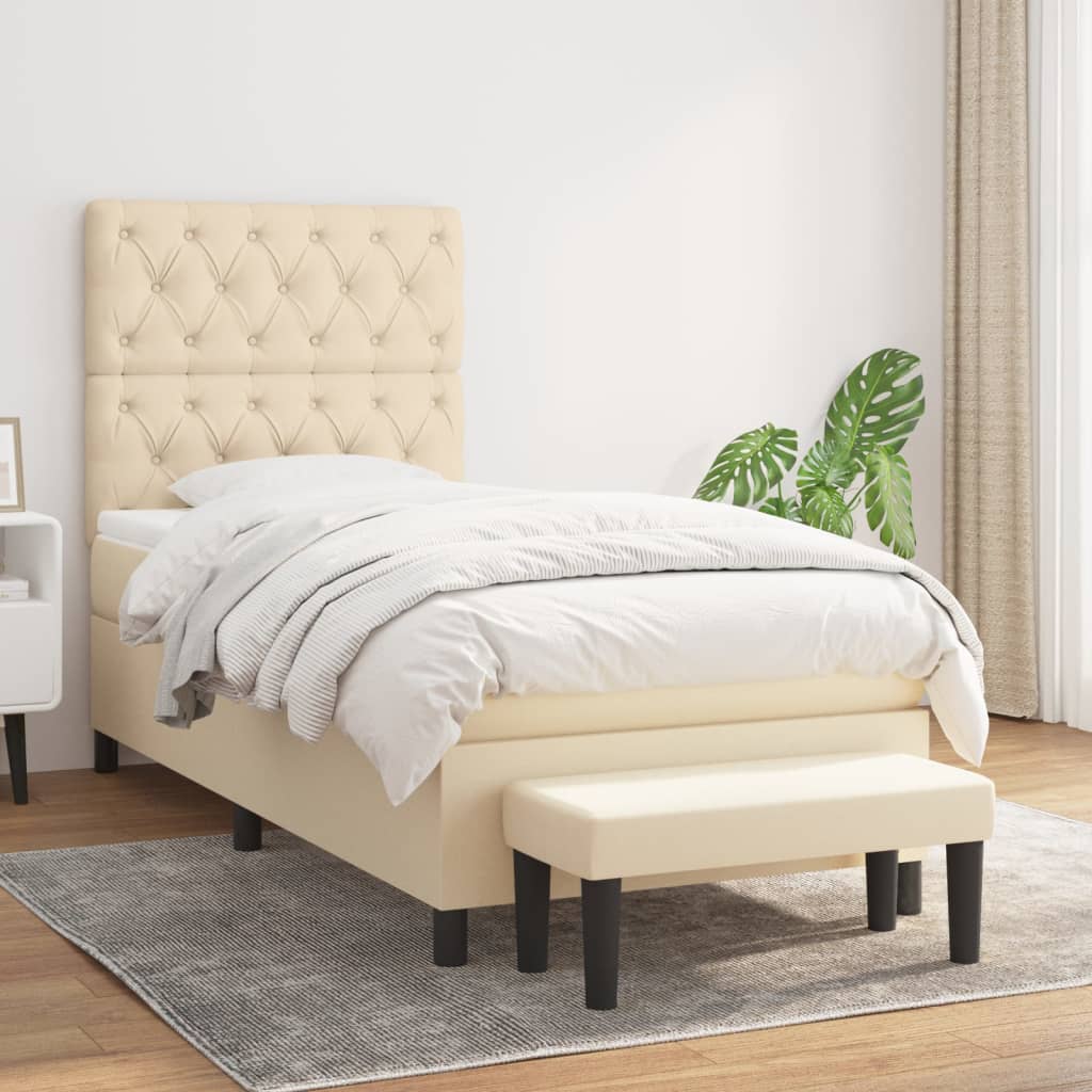 vidaXL Boxspring met matras stof crèmekleurig 140x200 cm