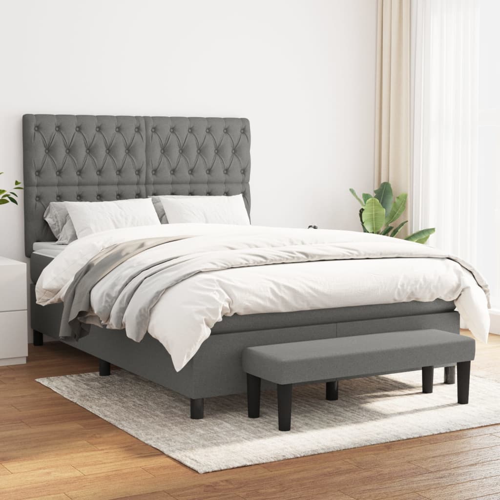 vidaXL Boxspring met matras stof crèmekleurig 140x200 cm