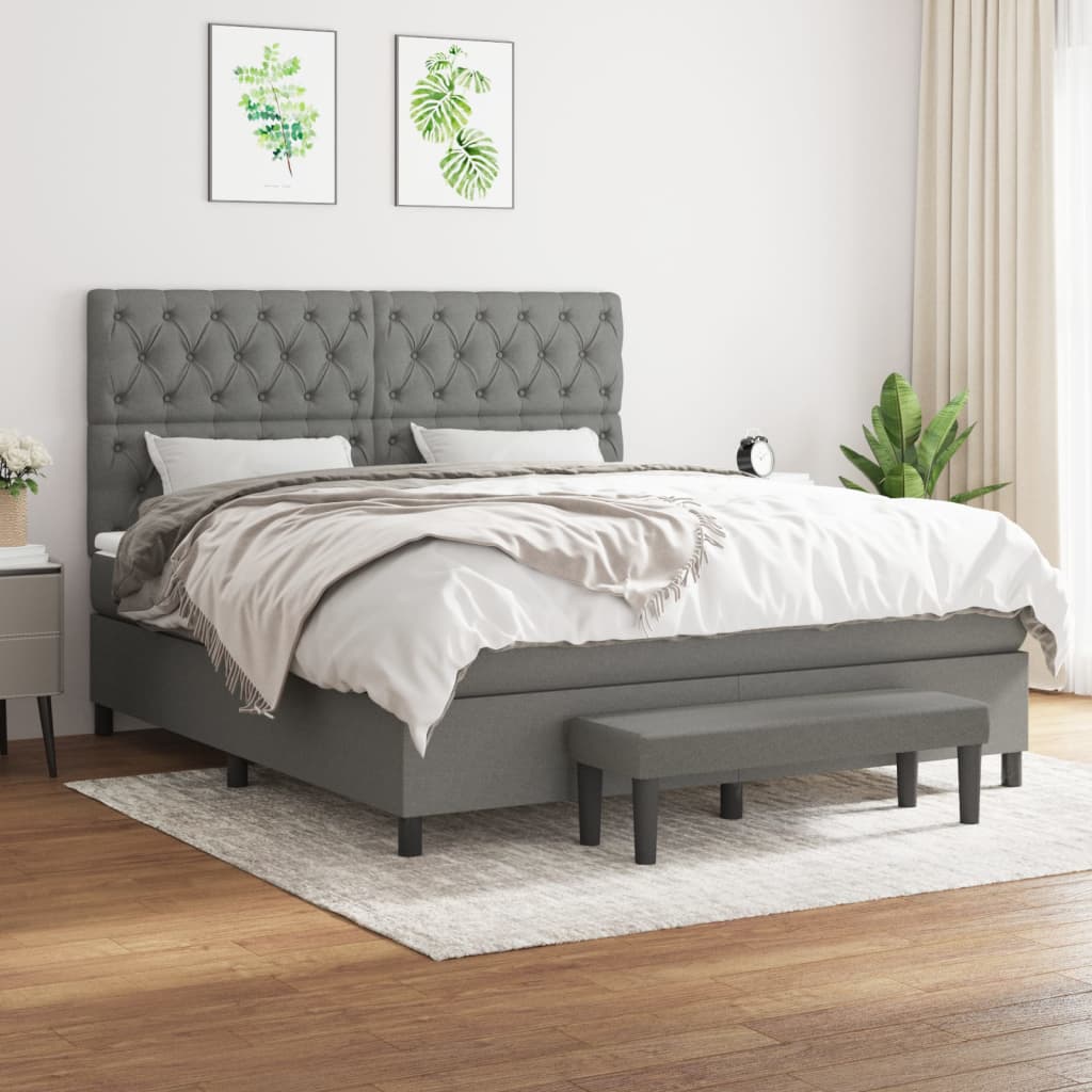 vidaXL Boxspring met matras stof crèmekleurig 140x200 cm