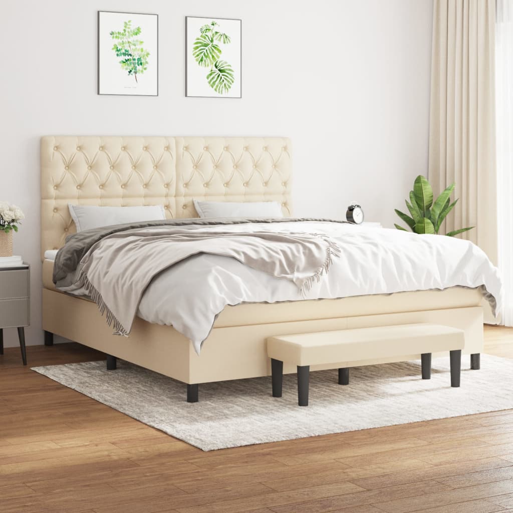 vidaXL Boxspring met matras stof crèmekleurig 140x200 cm