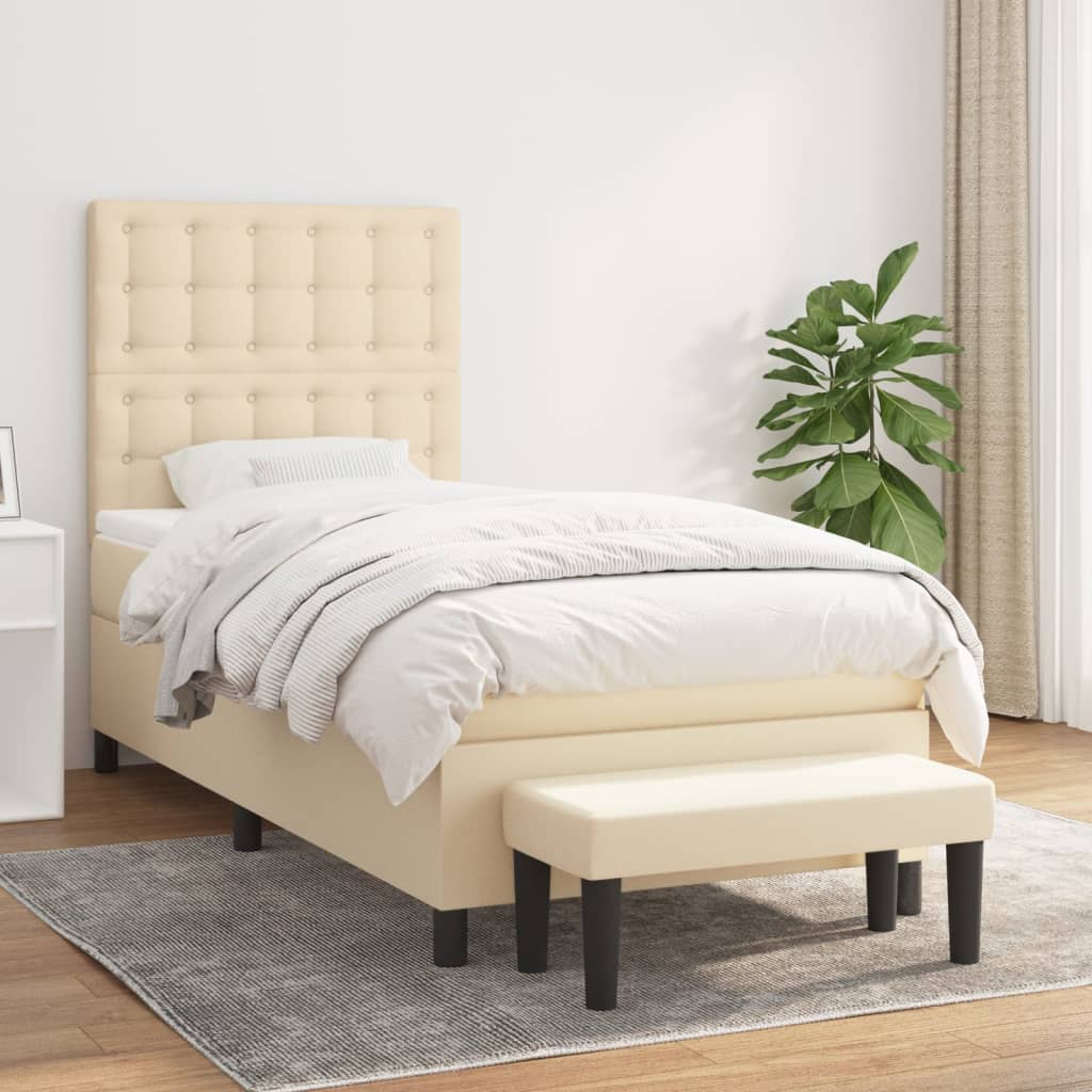 vidaXL Boxspring met matras stof crèmekleurig 140x200 cm