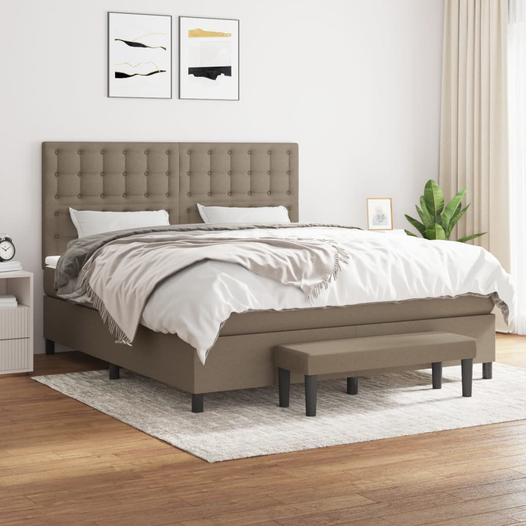 vidaXL Boxspring met matras stof crèmekleurig 140x200 cm