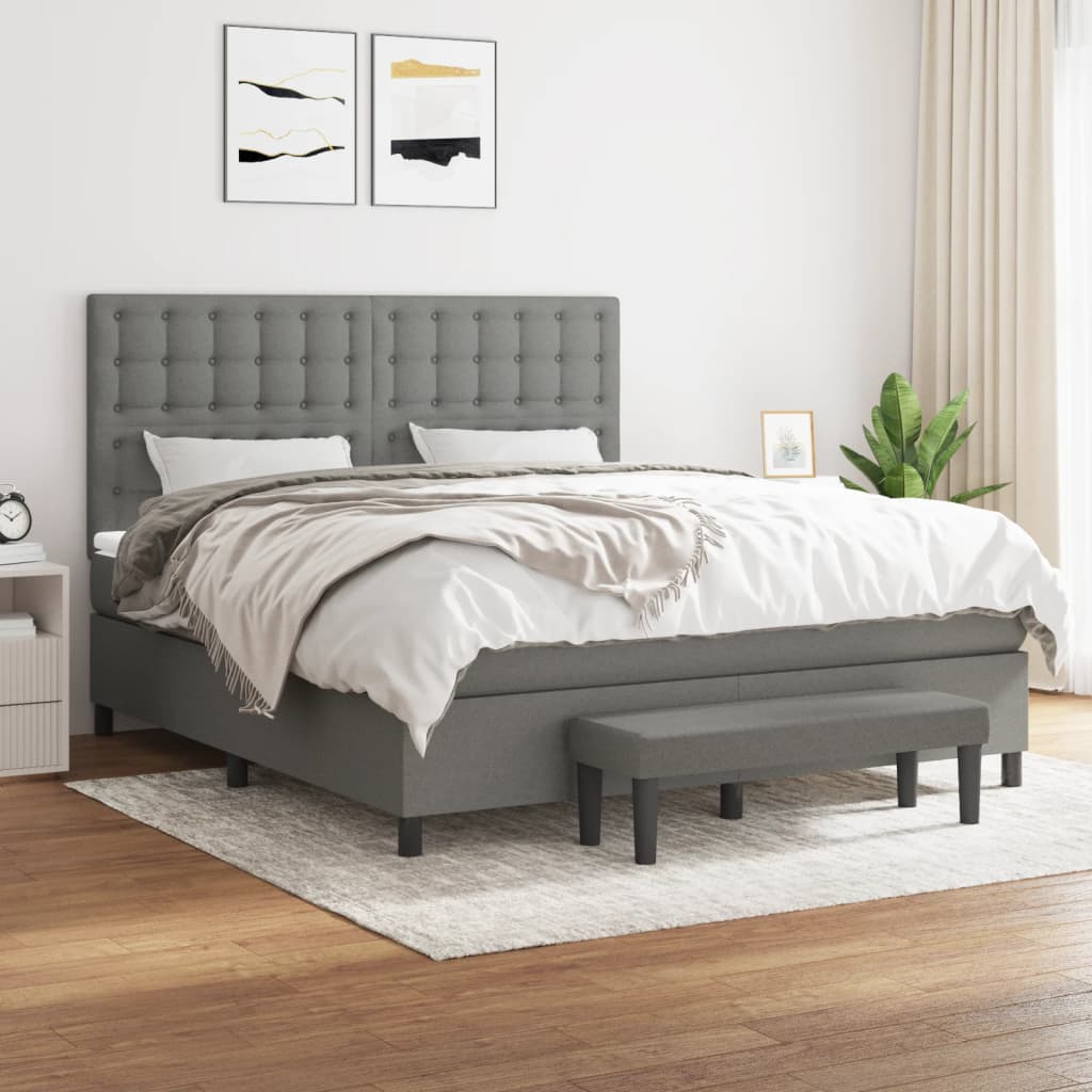vidaXL Boxspring met matras stof crèmekleurig 140x200 cm