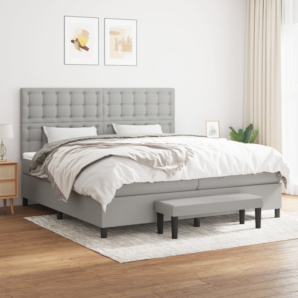 vidaXL Boxspring met matras stof crèmekleurig 140x200 cm