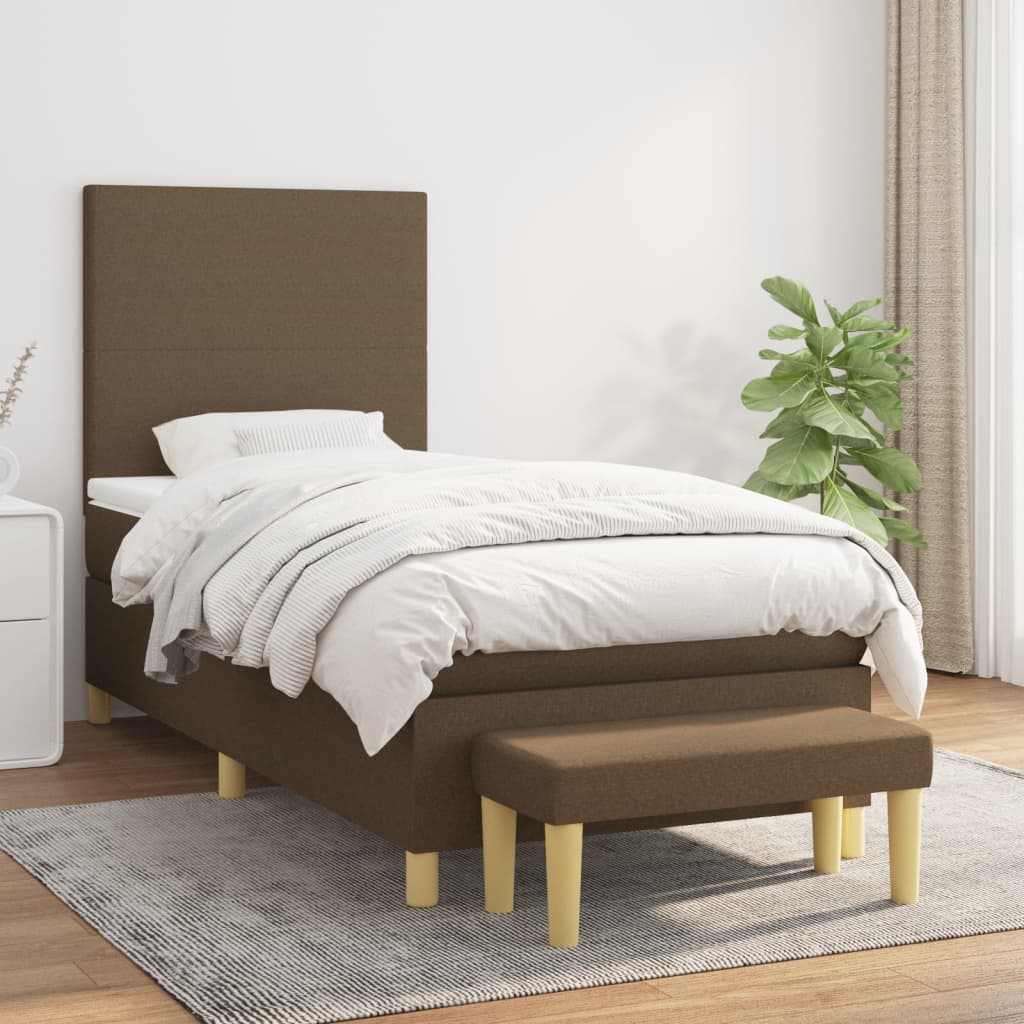 vidaXL Boxspring met matras stof donkerbruin 120x200 cm