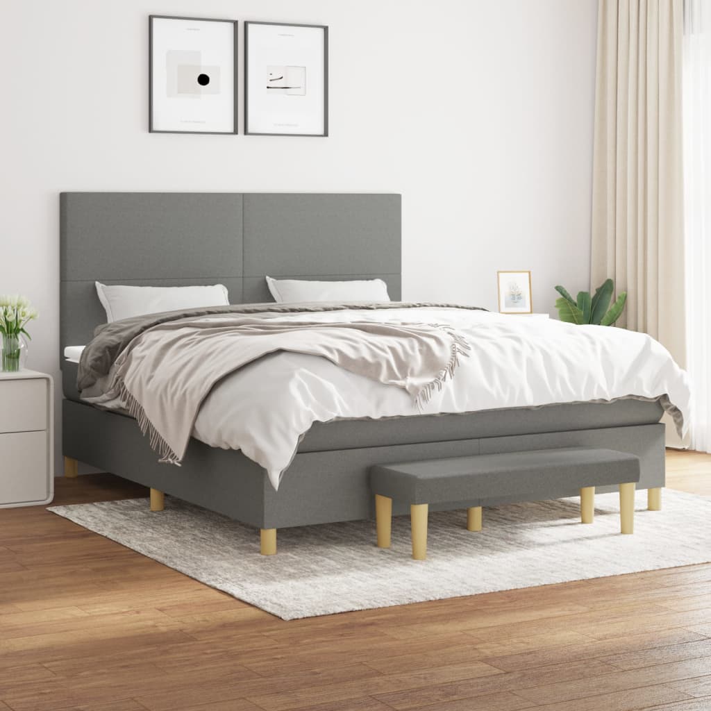 vidaXL Boxspring met matras stof donkerbruin 120x200 cm