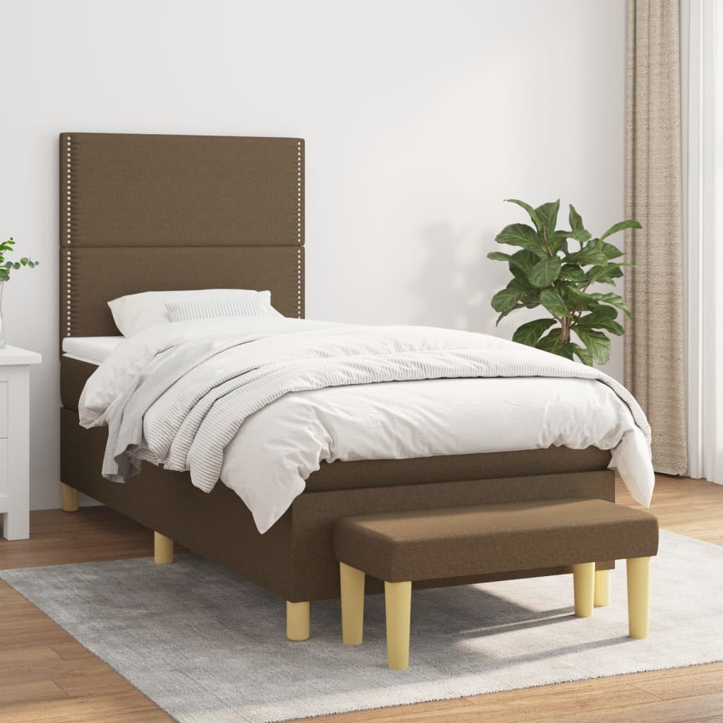 vidaXL Boxspring met matras stof donkerbruin 120x200 cm