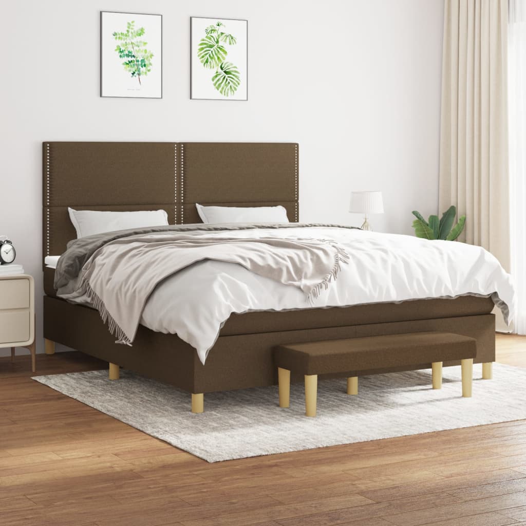 vidaXL Boxspring met matras stof donkerbruin 120x200 cm