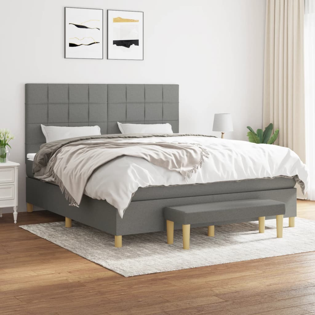 vidaXL Boxspring met matras stof donkerbruin 120x200 cm