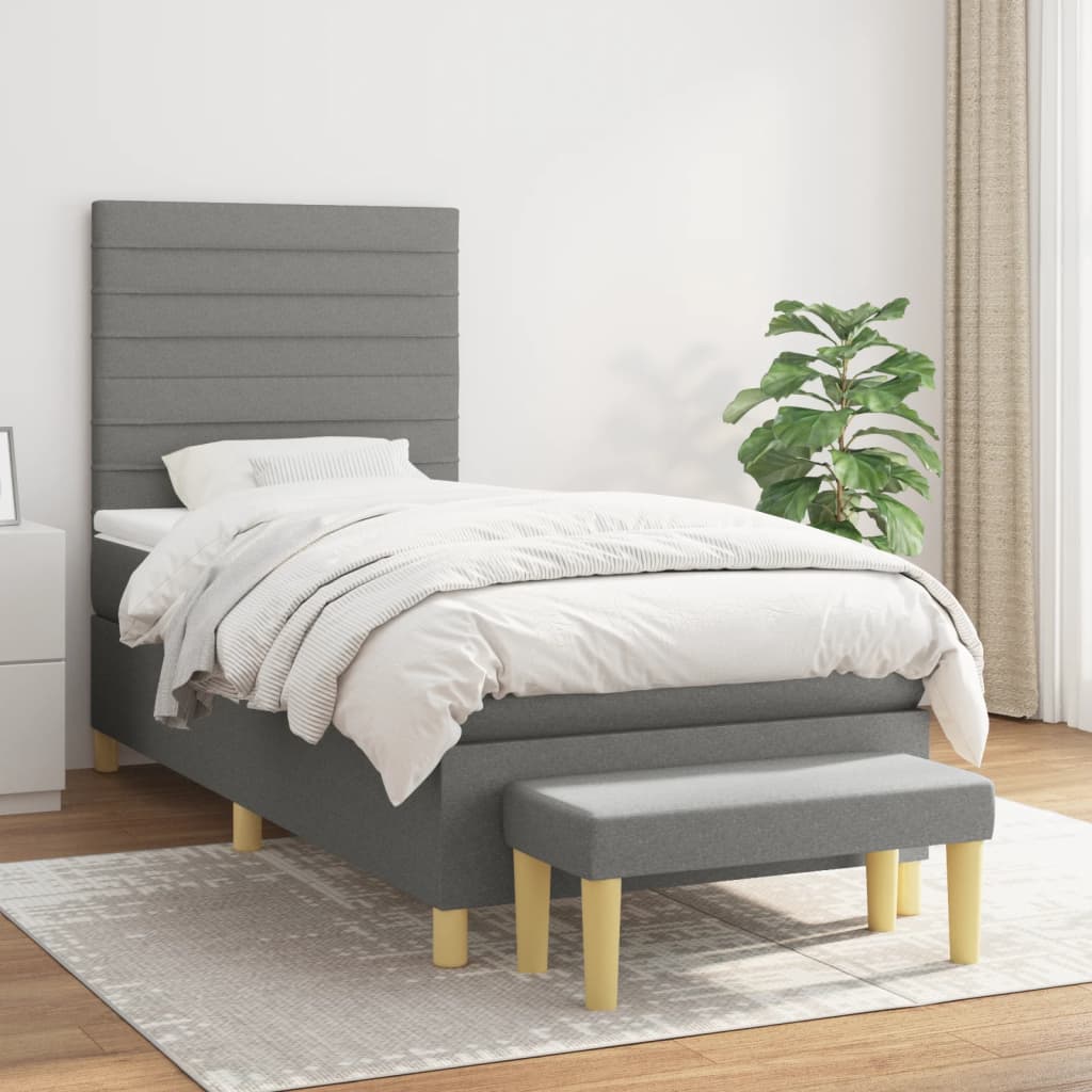 vidaXL Boxspring met matras stof donkerbruin 120x200 cm