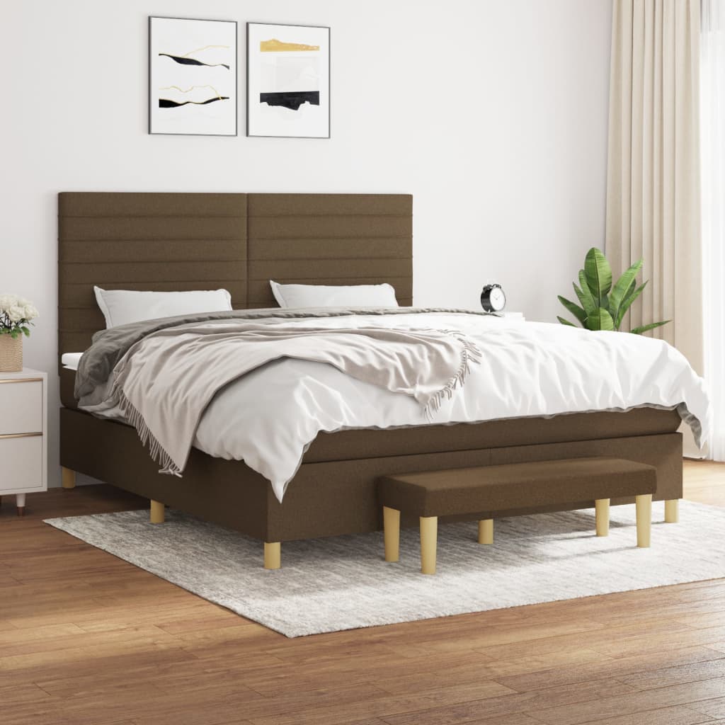 vidaXL Boxspring met matras stof donkerbruin 120x200 cm
