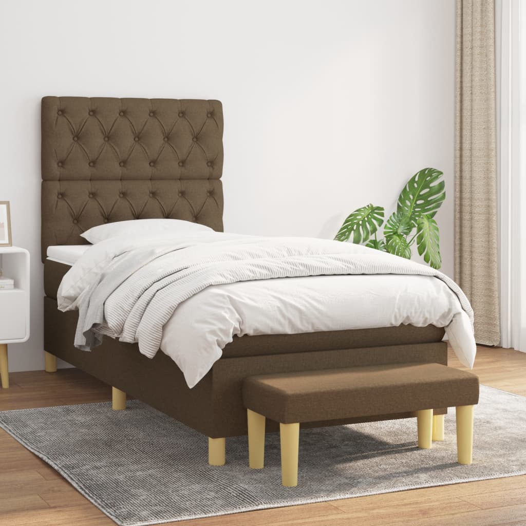 vidaXL Boxspring met matras stof donkerbruin 120x200 cm