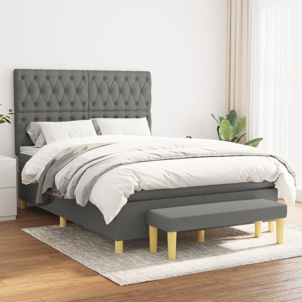 vidaXL Boxspring met matras stof donkerbruin 120x200 cm