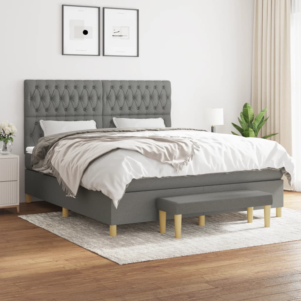 vidaXL Boxspring met matras stof donkerbruin 120x200 cm