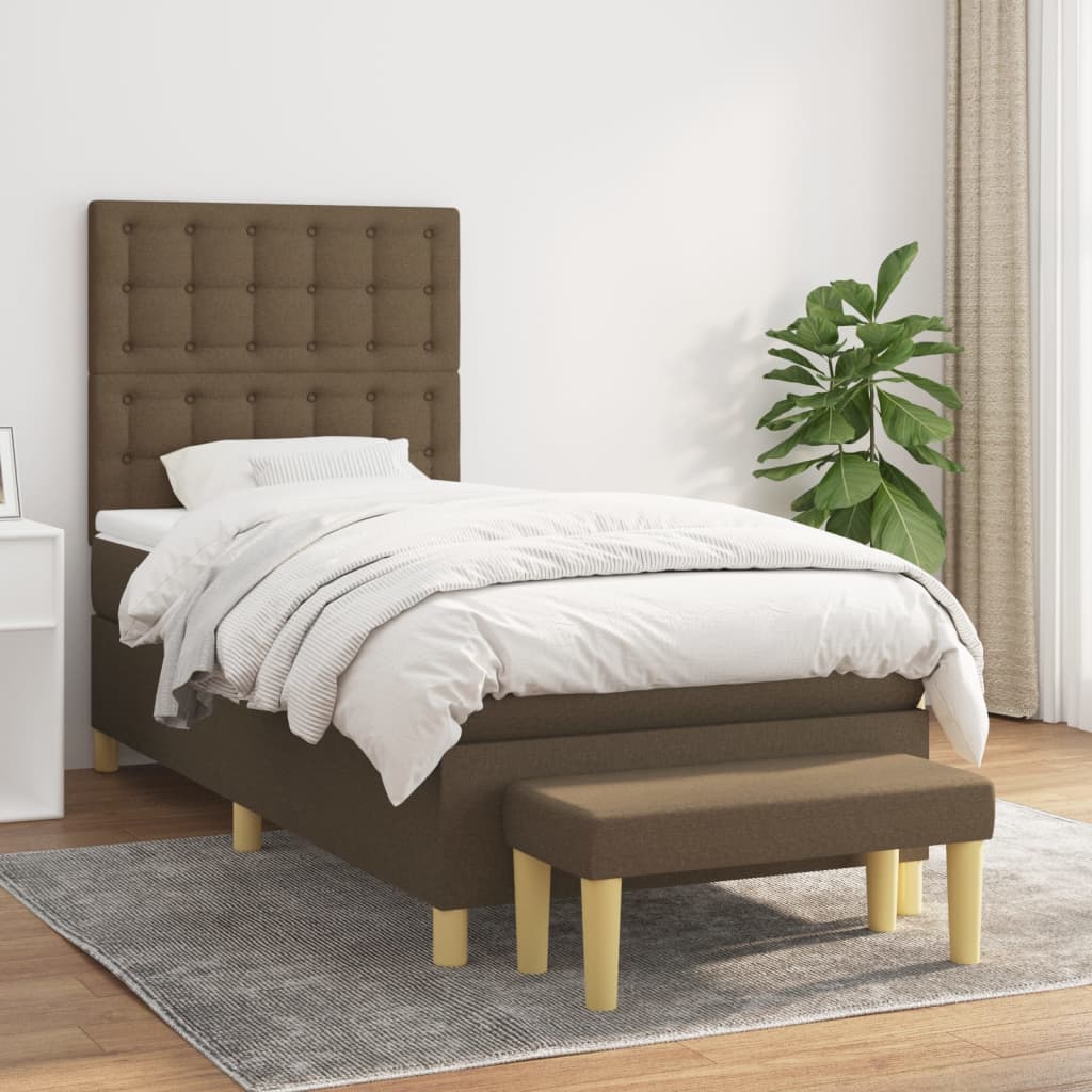 vidaXL Boxspring met matras stof donkerbruin 120x200 cm