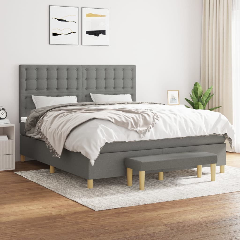 vidaXL Boxspring met matras stof donkerbruin 120x200 cm
