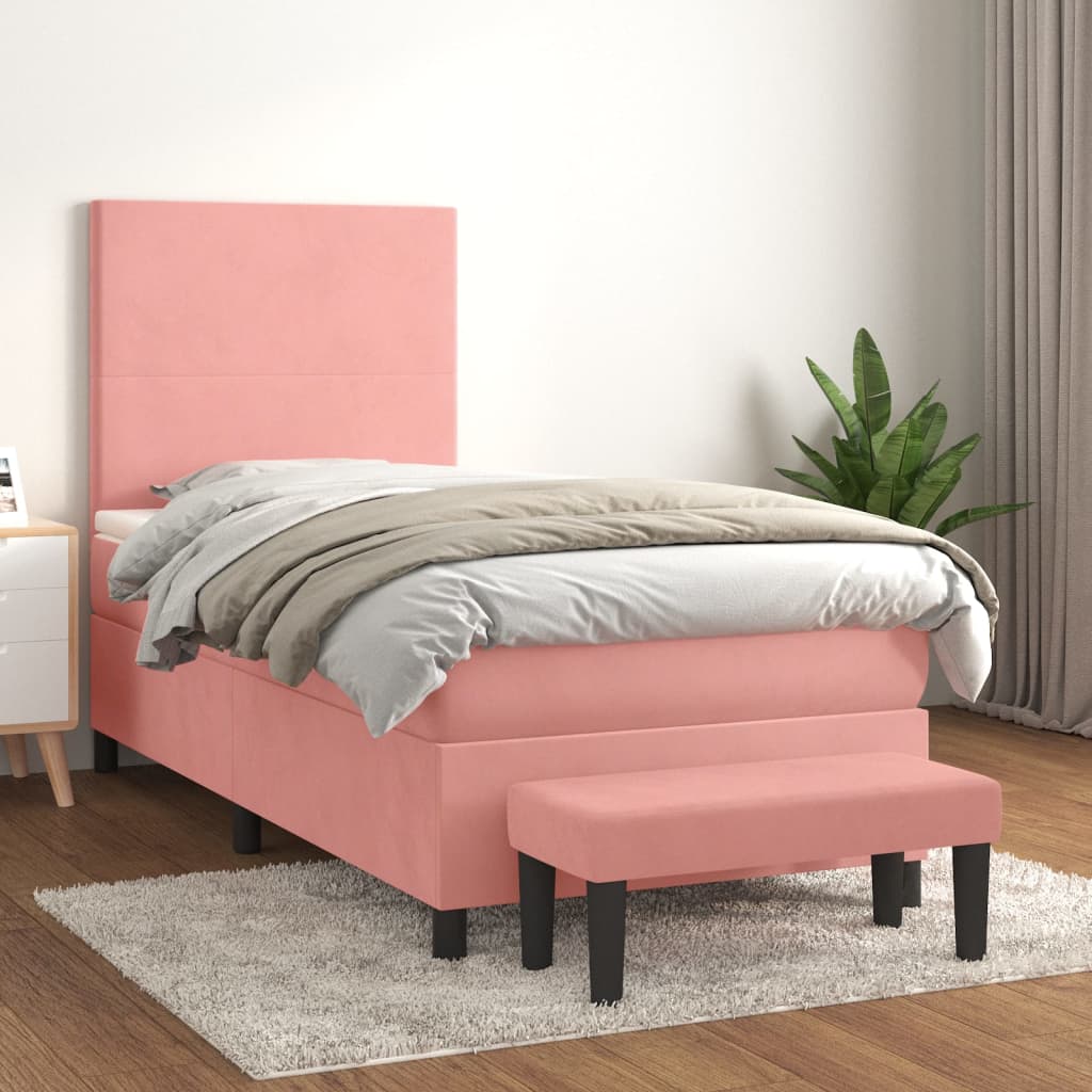 vidaXL Boxspring met matras fluweel lichtgrijs 140x200 cm