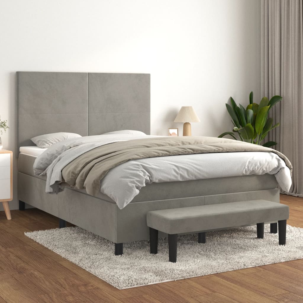 vidaXL Boxspring met matras fluweel lichtgrijs 140x200 cm
