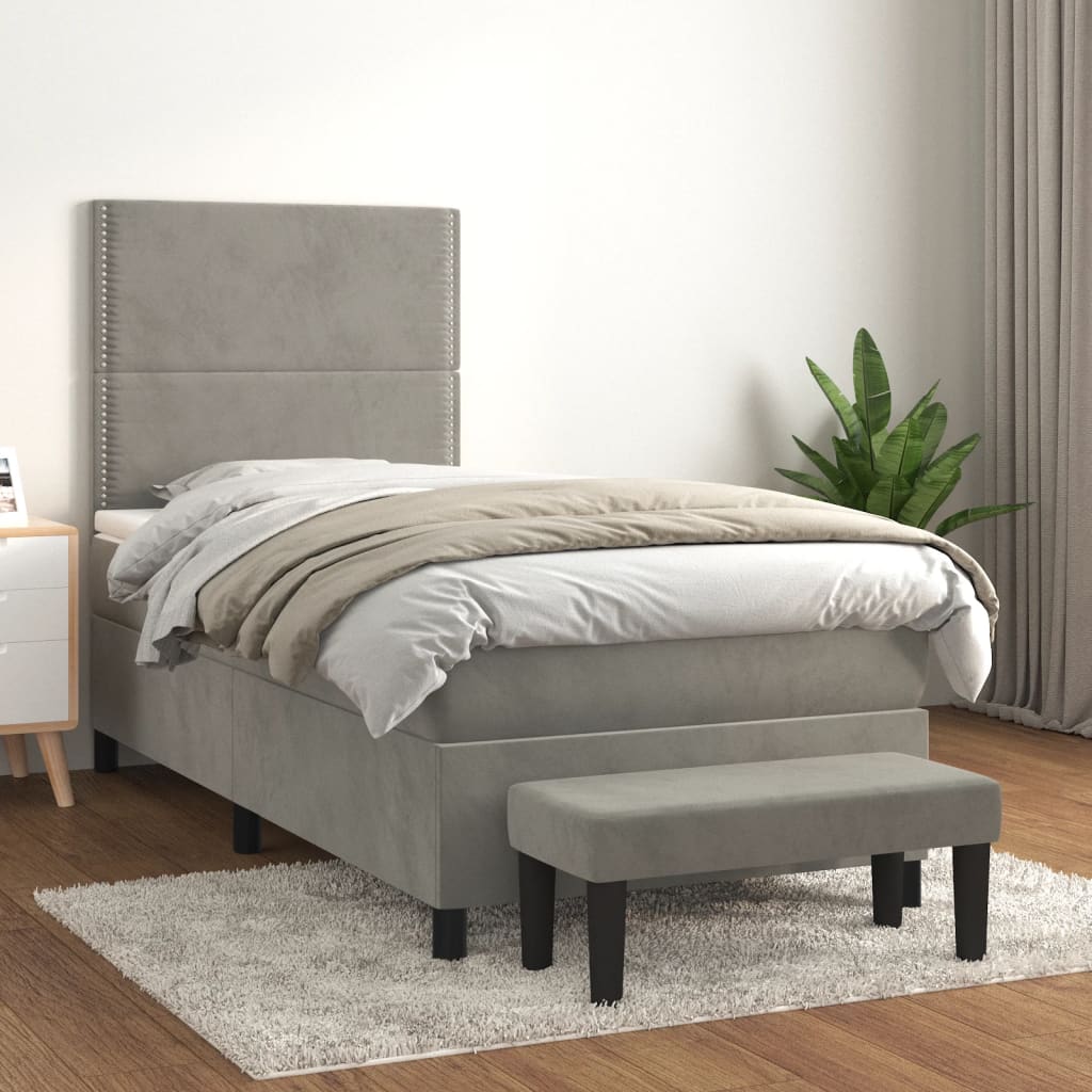 vidaXL Boxspring met matras fluweel lichtgrijs 140x200 cm