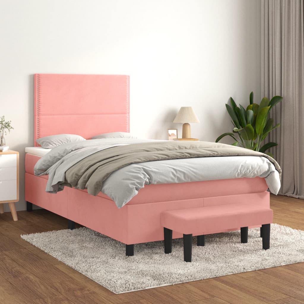 vidaXL Boxspring met matras fluweel lichtgrijs 140x200 cm