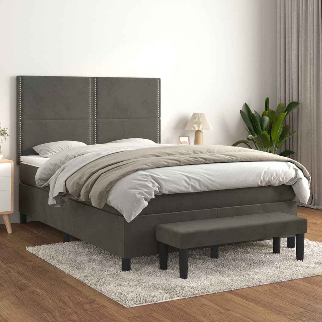 vidaXL Boxspring met matras fluweel lichtgrijs 140x200 cm