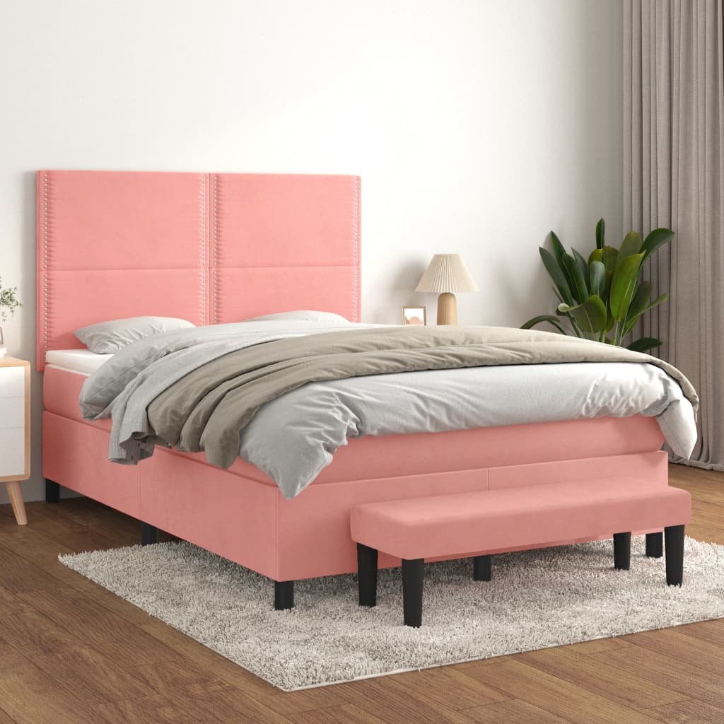 vidaXL Boxspring met matras fluweel lichtgrijs 140x200 cm