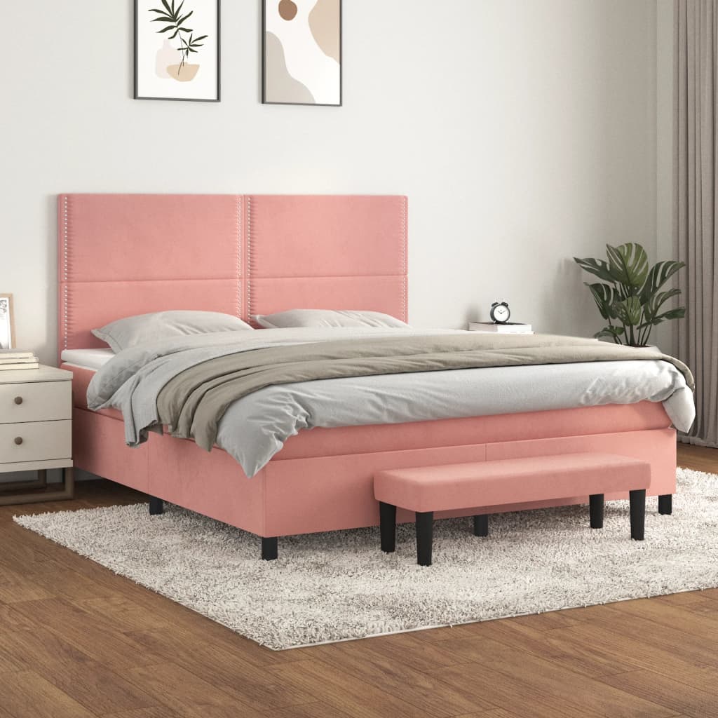 vidaXL Boxspring met matras fluweel lichtgrijs 140x200 cm