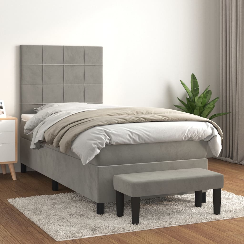 vidaXL Boxspring met matras fluweel lichtgrijs 140x200 cm