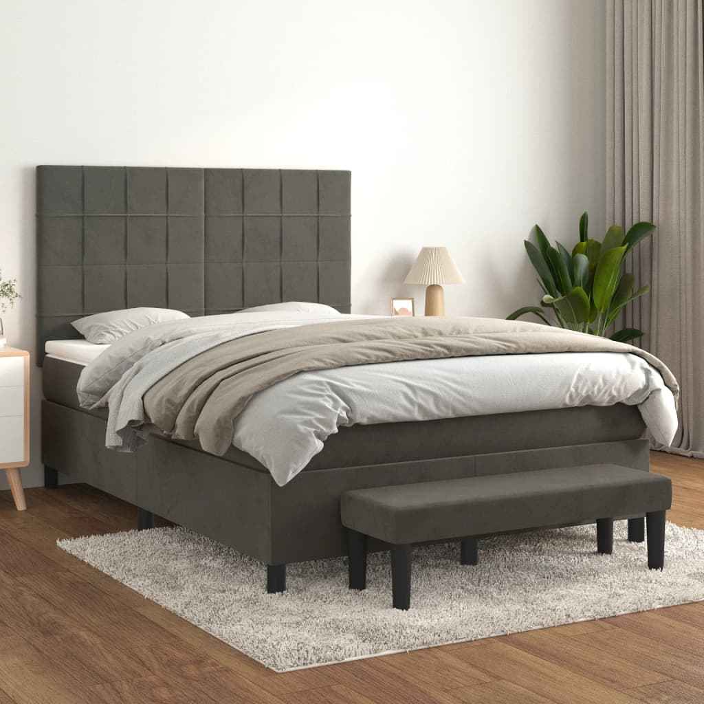 vidaXL Boxspring met matras fluweel lichtgrijs 140x200 cm