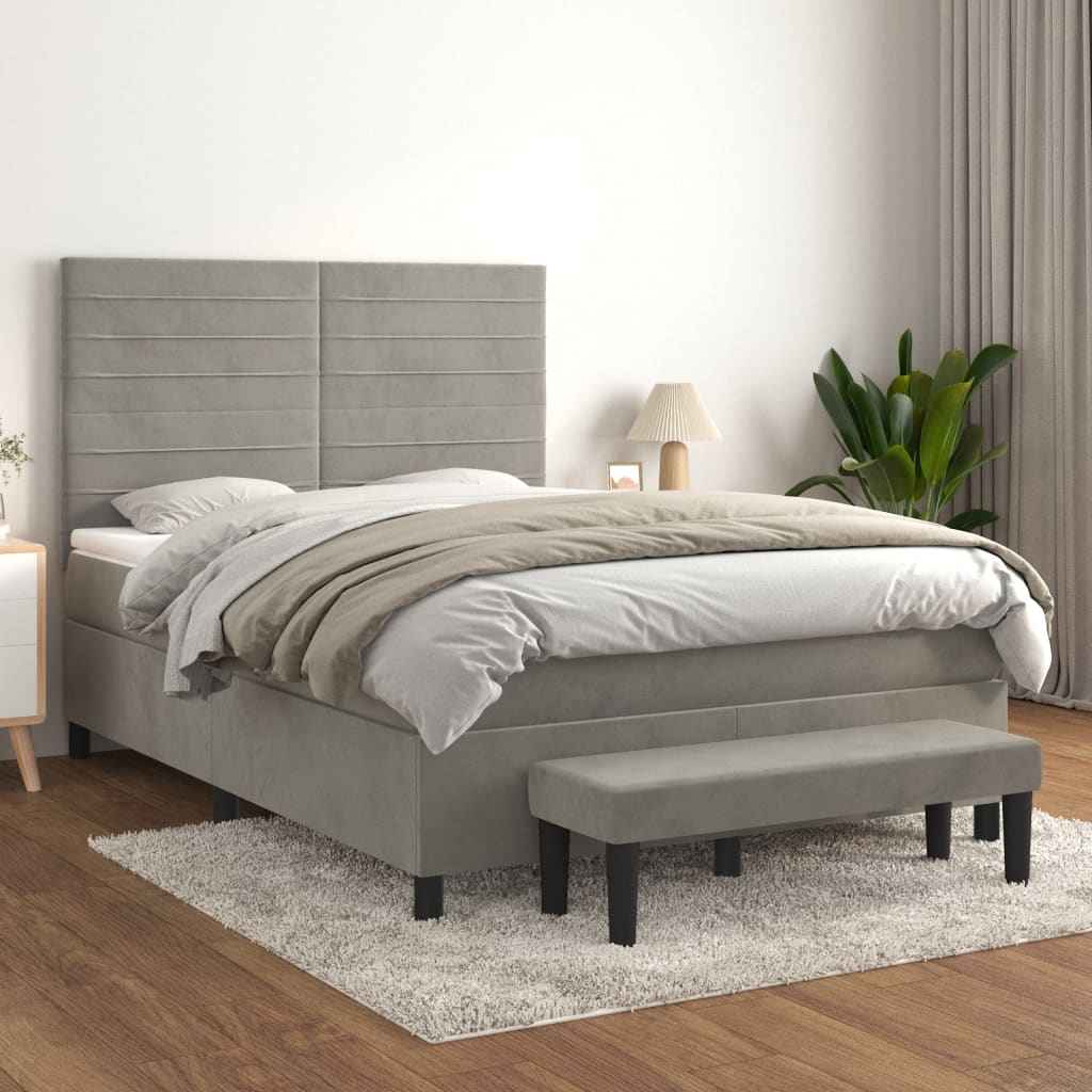 vidaXL Boxspring met matras fluweel lichtgrijs 140x200 cm