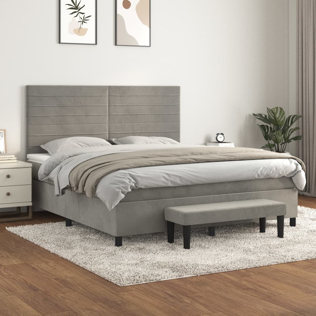 vidaXL Boxspring met matras fluweel lichtgrijs 140x200 cm