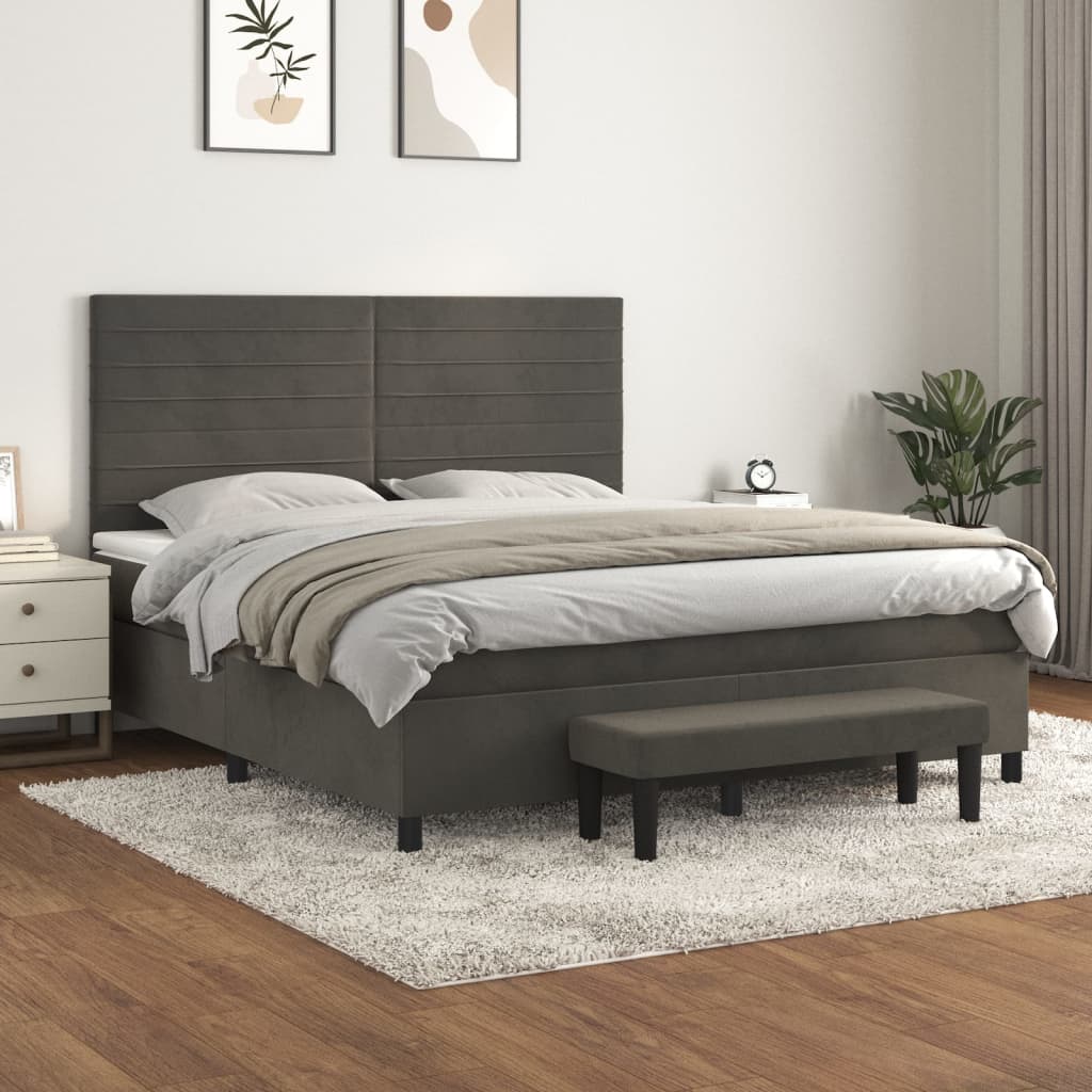 vidaXL Boxspring met matras fluweel lichtgrijs 140x200 cm