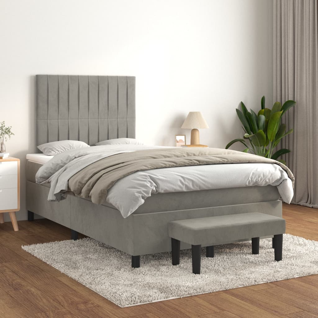 vidaXL Boxspring met matras fluweel lichtgrijs 140x200 cm