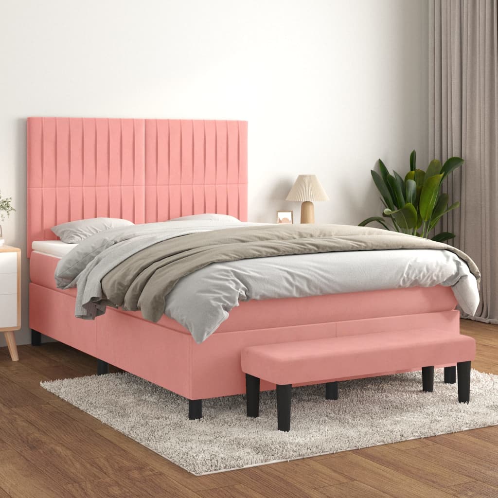 vidaXL Boxspring met matras fluweel lichtgrijs 140x200 cm