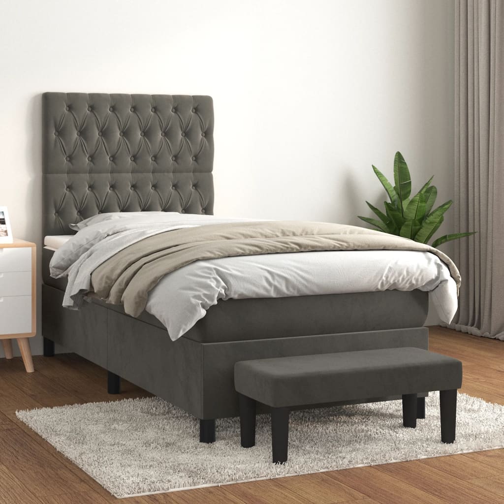 vidaXL Boxspring met matras fluweel lichtgrijs 140x200 cm