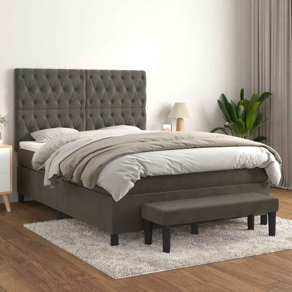 vidaXL Boxspring met matras fluweel lichtgrijs 140x200 cm