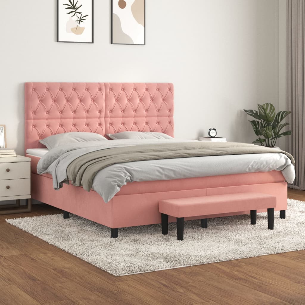 vidaXL Boxspring met matras fluweel lichtgrijs 140x200 cm