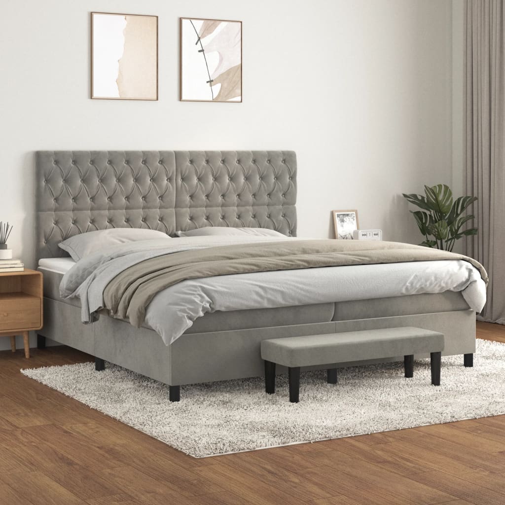 vidaXL Boxspring met matras fluweel lichtgrijs 140x200 cm