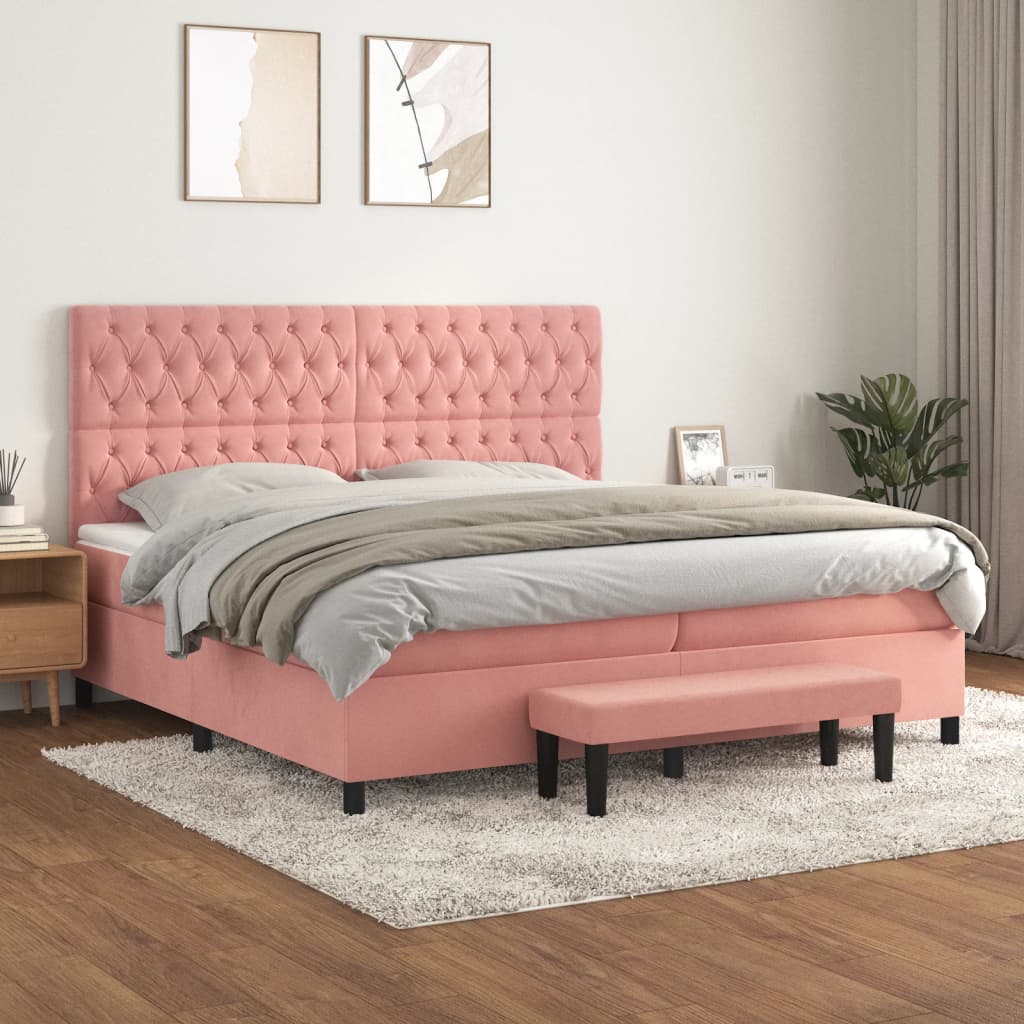 vidaXL Boxspring met matras fluweel lichtgrijs 140x200 cm