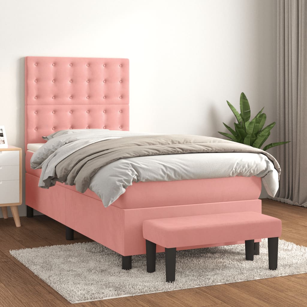 vidaXL Boxspring met matras fluweel lichtgrijs 140x200 cm