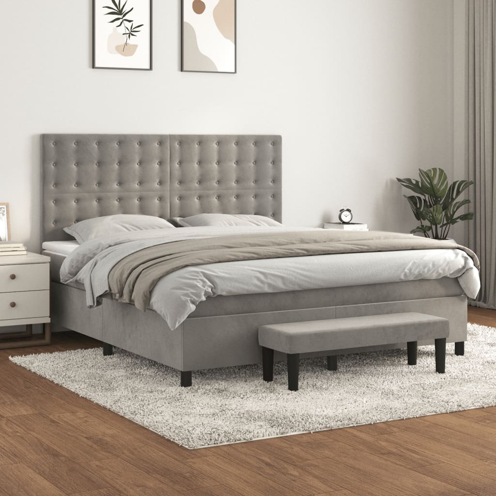 vidaXL Boxspring met matras fluweel lichtgrijs 140x200 cm