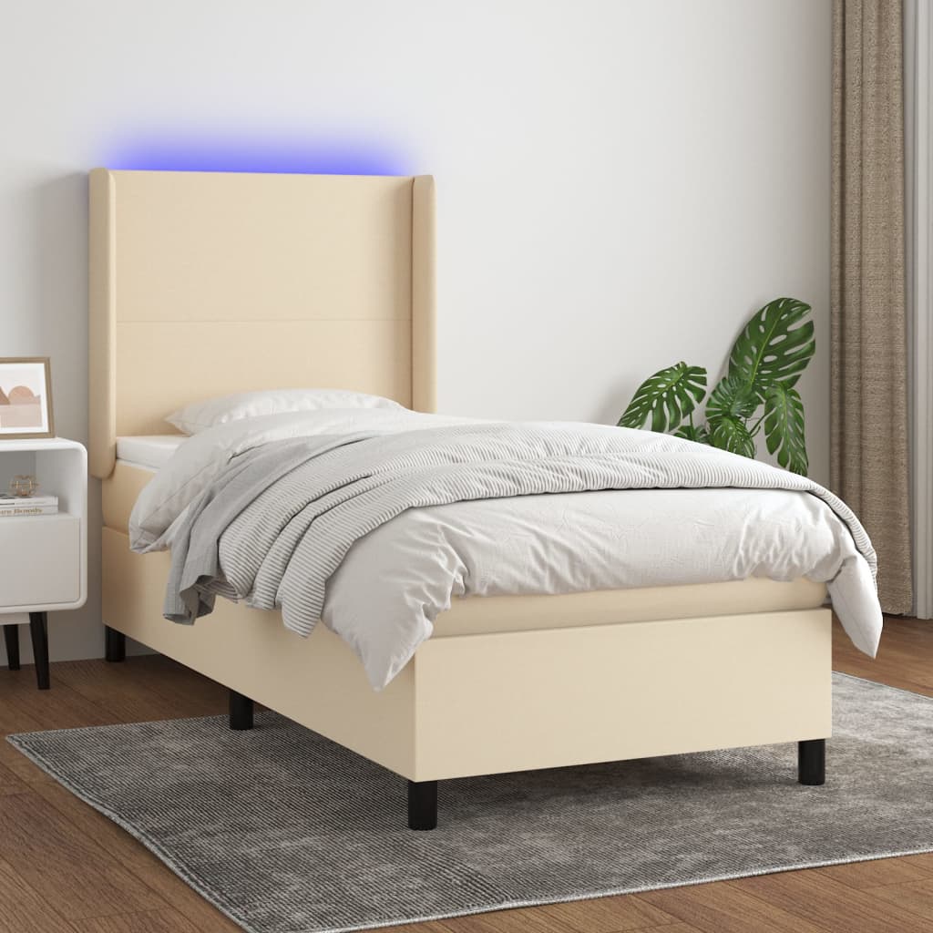 vidaXL Boxspring met matras en LED stof crèmekleurig 140x200 cm