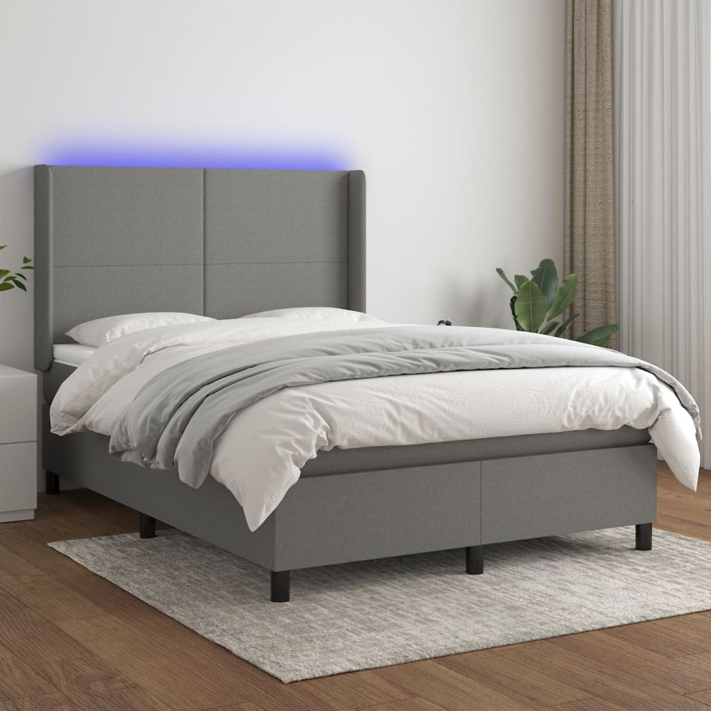 vidaXL Boxspring met matras en LED stof crèmekleurig 140x200 cm