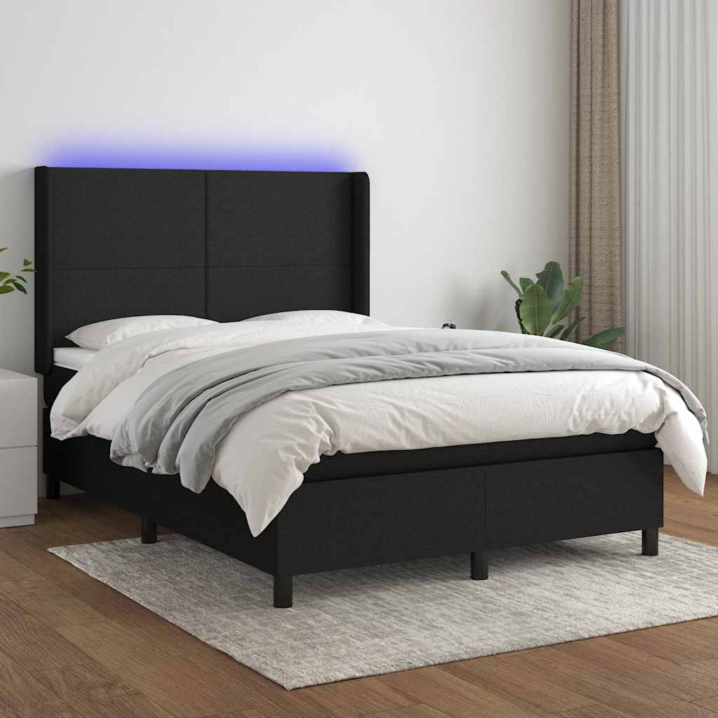 vidaXL Boxspring met matras en LED stof crèmekleurig 140x200 cm