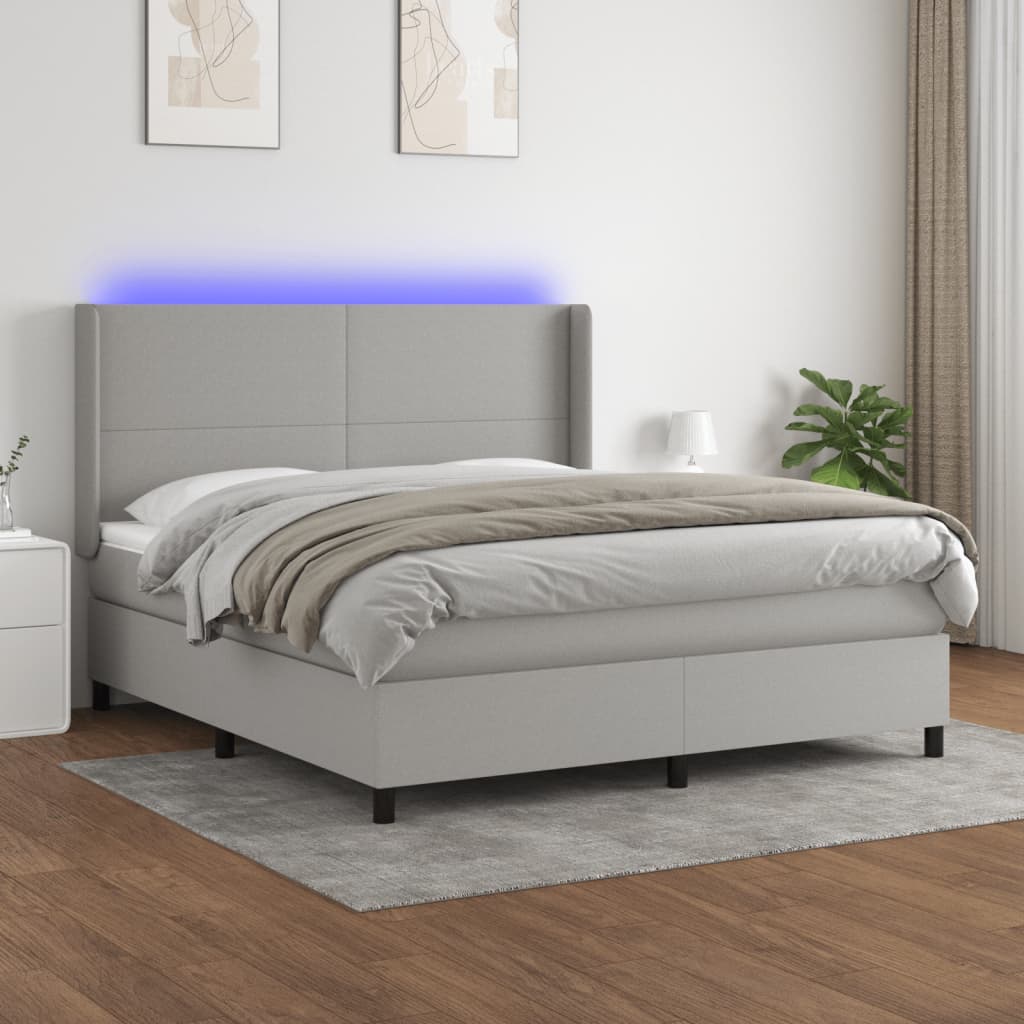 vidaXL Boxspring met matras en LED stof crèmekleurig 140x200 cm