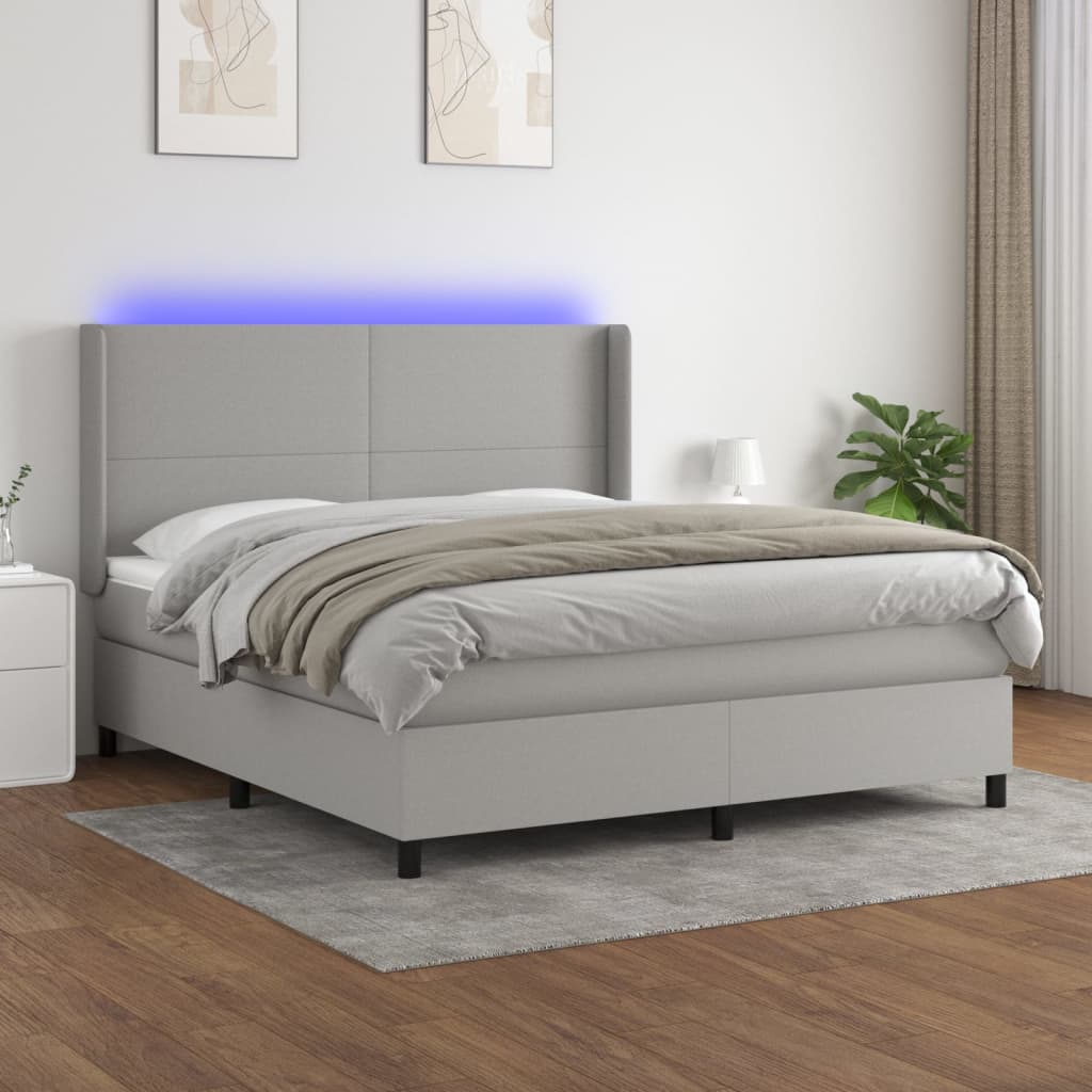 vidaXL Boxspring met matras en LED stof crèmekleurig 140x200 cm